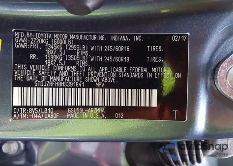 2017 Toyota Highlander Xle from USA, damaged, VIN 5TDJZRFH8HS391841